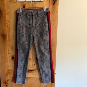 MOTHER | Plaid high waisted pants with red and navy stripes